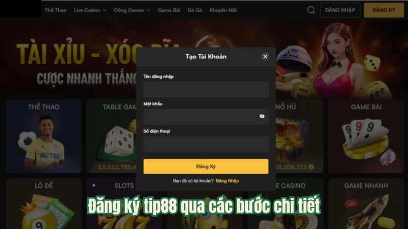 Đăng ký tip88 qua các bước chi tiết